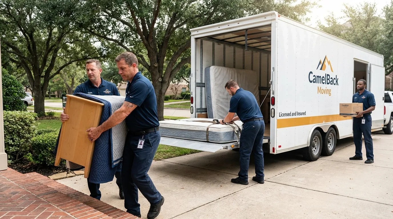 Crew loading residential truck for cross-state move from Orange City, IA
