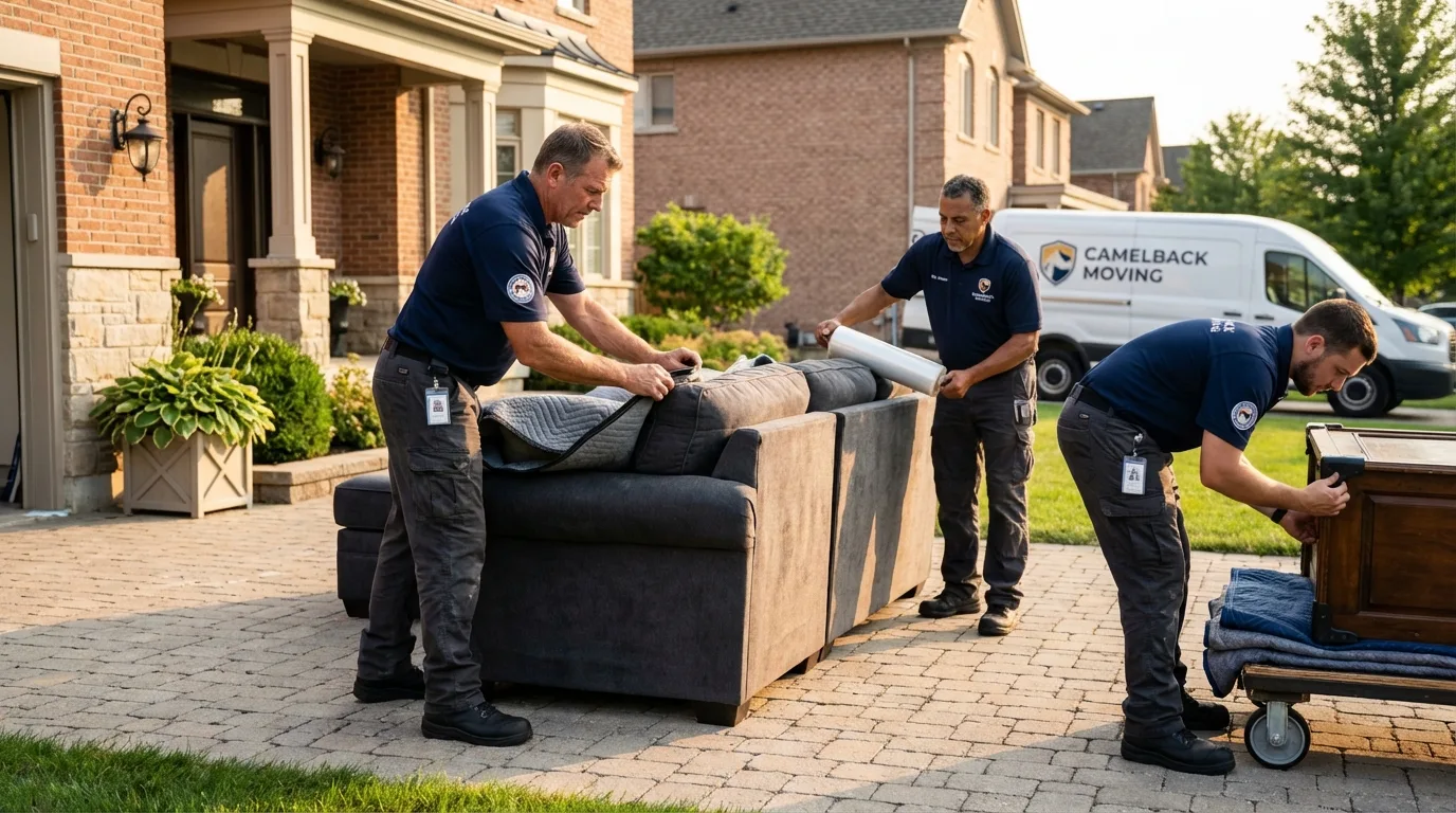 Large estate moving crew wrapping furniture in Orange City, IA