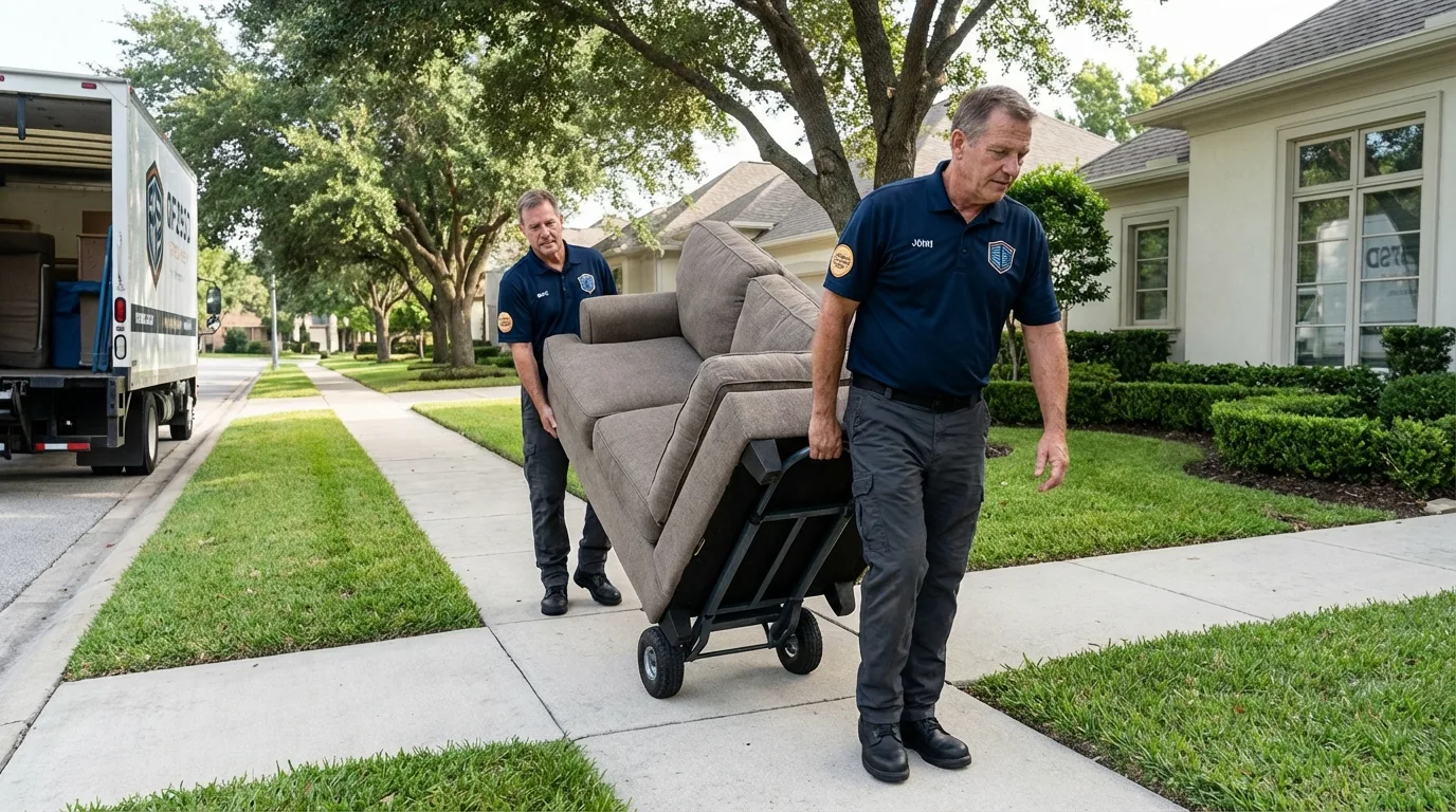 Local residential moving crew loading furniture in Orange City, IA