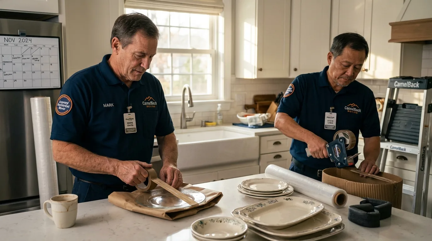 Professional crew packing kitchen dishware in Orange City, IA